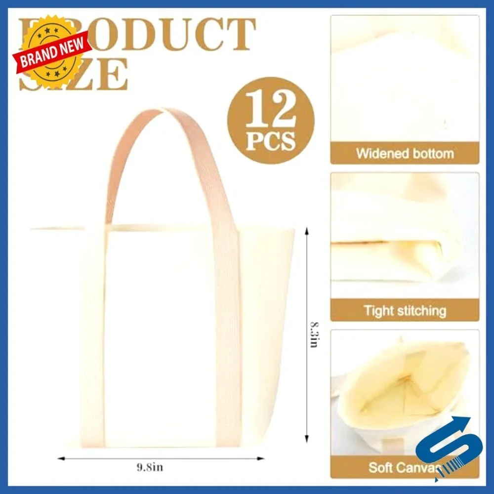 Mini Canvas Tote Bags Reusable Foldable Sustainable Gift Bags Bulk Pack